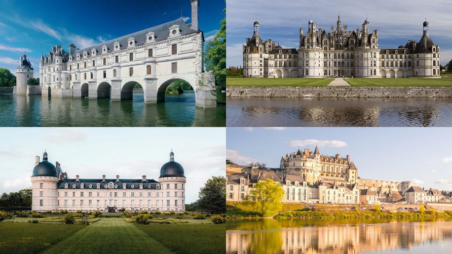Quatre châteaux incontournables à 1h du Château de la Brosse : Chenonceau, Chambord, Valençay, Amboise
